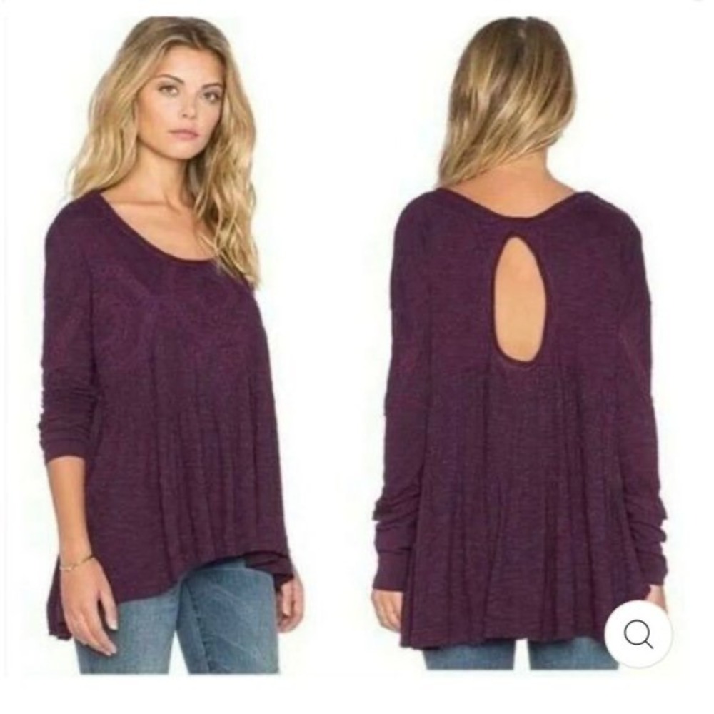 Free People Plum Purple Lace Keyhole Back Pleated Babydoll Top Small